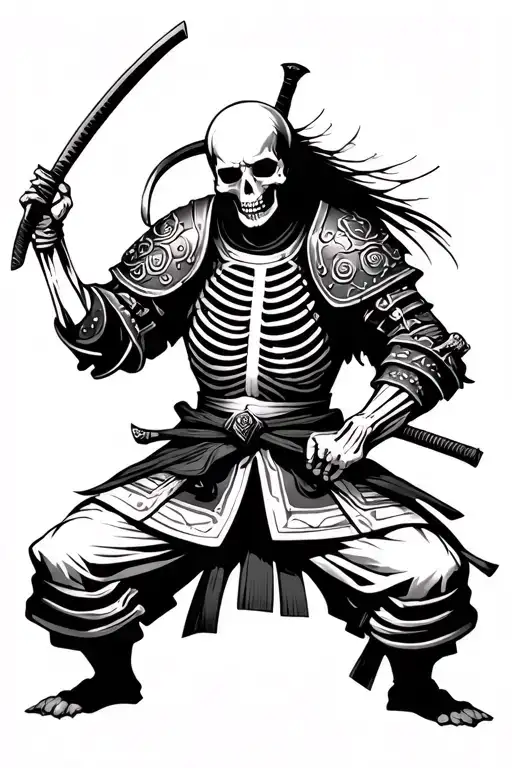"add samurai armor" skeleton samurai performing seppuku dagger tattoo design idea