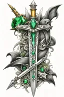 sword with emerald gem with playboy bunny logo in the gem tattoo design idea