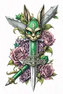 sword with emerald gem with playboy bunny logo in the gem tattoo design idea