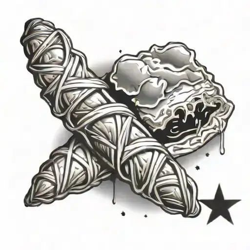 cheddar croissant with stem and a star background  tattoo design idea