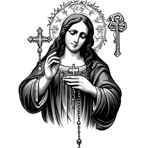 santa maria holding rosary beads tattoo design idea