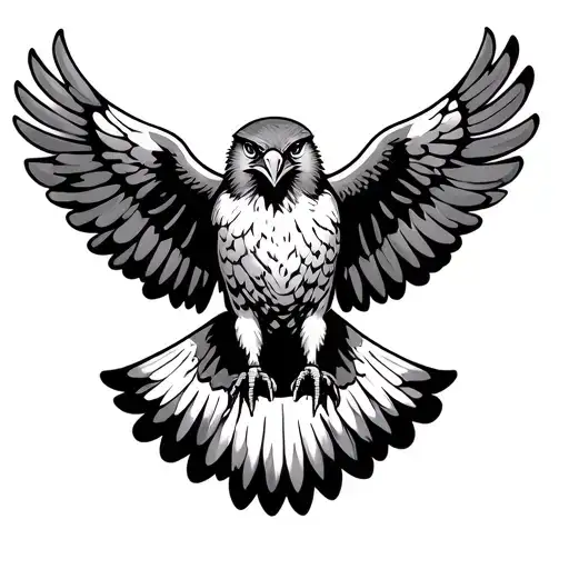 front facing falcon flying with curved wings spread tattoo design idea