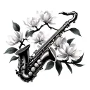 magnolia tree branch with saxophone intertwined tattoo design idea