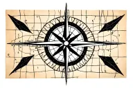 map lines (lat/long lines I mean), a compass rose or north arrow, bill the butcher from "gangs of new york", nordic symb tattoo design idea