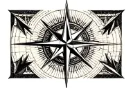 map lines (lat/long lines I mean), a compass rose or north arrow, bill the butcher from "gangs of new york", nordic symb tattoo design idea