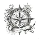 anchor, ship and compass with cordinates, navy vibe, simple easy design tattoo design idea
