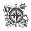 anchor, ship and compass with cordinates, navy vibe, simple easy design tattoo design idea