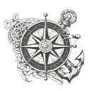 anchor, ship and compass with cordinates, navy vibe, simple easy design tattoo design idea
