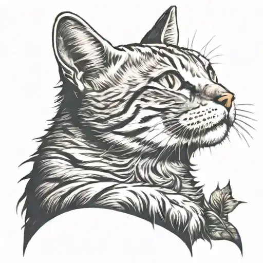 cat with Crown with plam tree sun setting tattoo design idea