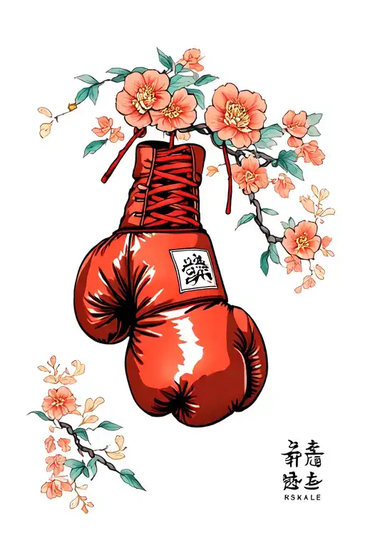long laced Boxing Gloves hanging tattoo design idea