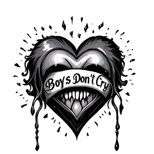 crying heart with Boys Dont Cry written around it  tattoo design idea