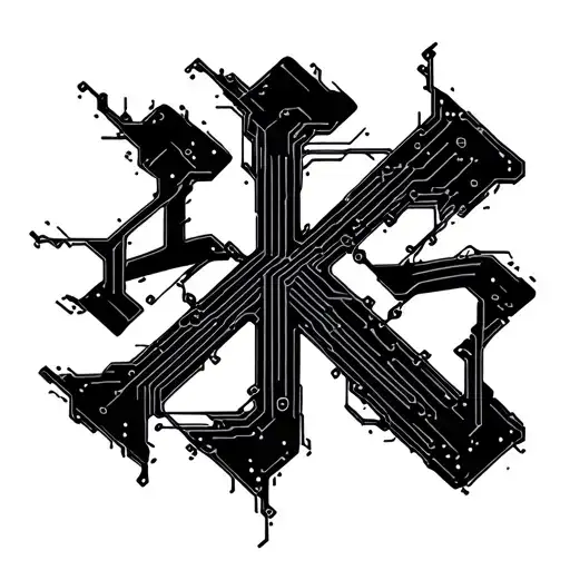 kaizen kanji symbol integrated circuitry and electricity tattoo design idea