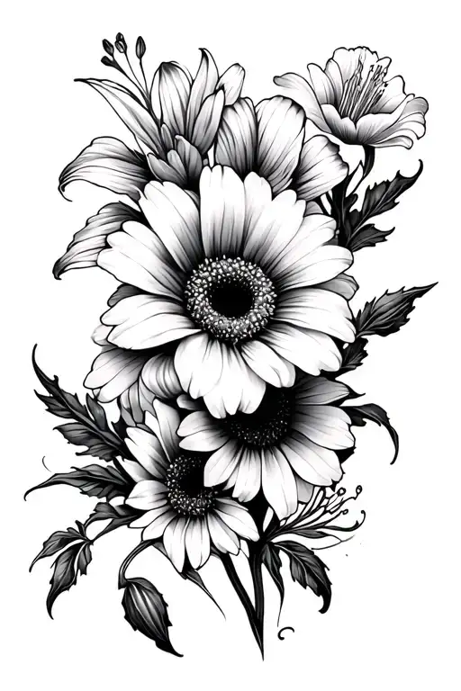 Flower tattoo with cloves, amaryllis and Gerbera Flowers tattoo design idea