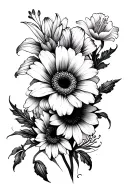 Flower tattoo with cloves, amaryllis and Gerbera Flowers tattoo design idea