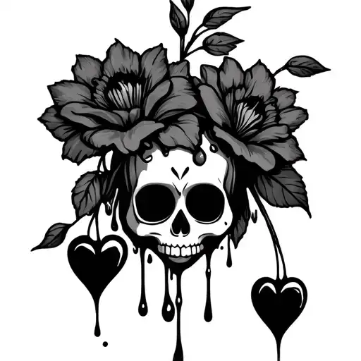 day of the dead tattoo in minimalist style with bleeding hearts as the flwoers tattoo design idea