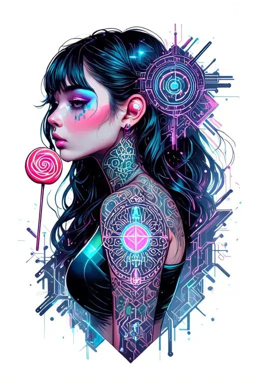 girl with lollipop tattoo design idea