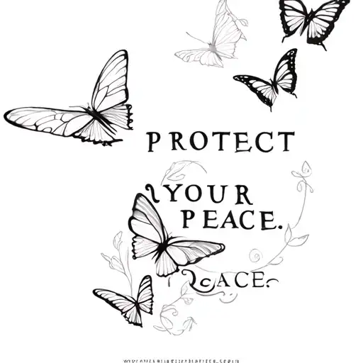 "PROTECT YOUR PEACE. " butterflies fluttering  tattoo design idea