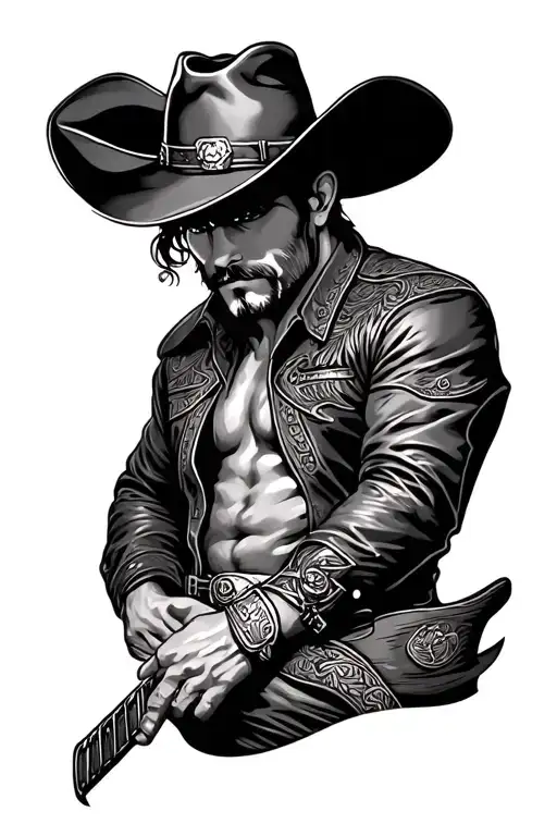 western tooled leather cowboy tattoo  tattoo design idea