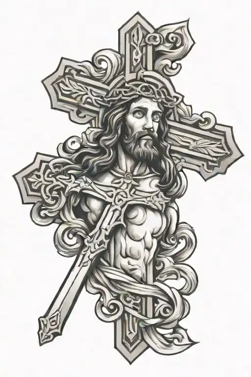 Jesus cross with salmon  tattoo design idea