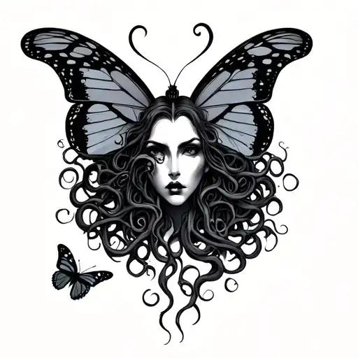 Medusa,semicolon,wave,malificent,butterfly tattoo design idea
