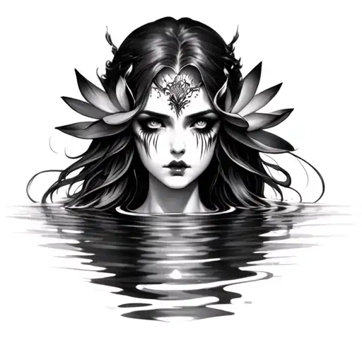 water lily siren evil beautiful face morphing tattoo design idea