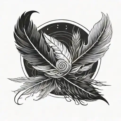 A feather passing through a black hole becoming a rock tattoo design idea