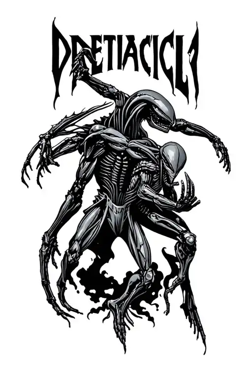 "Verticle" the Predator and the Alien fighting each other tattoo design idea