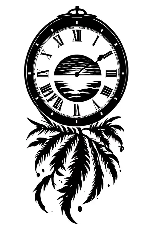 clock and sunset  tattoo design idea