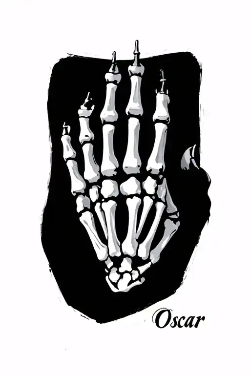 Name Oscar on the back of my hand in fancy writing then two fingers skeleton  tattoo design idea