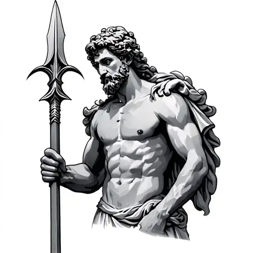 Adonis Greek god holding spear tattoo design idea