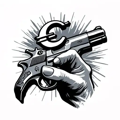 i want a hand tattoo, on the thumb i want the euro sign, on the index finger i want a gun bullet, on the middle finger  tattoo design idea