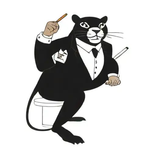 panther wearing a 3 piece suit smoking a cigar tattoo design idea
