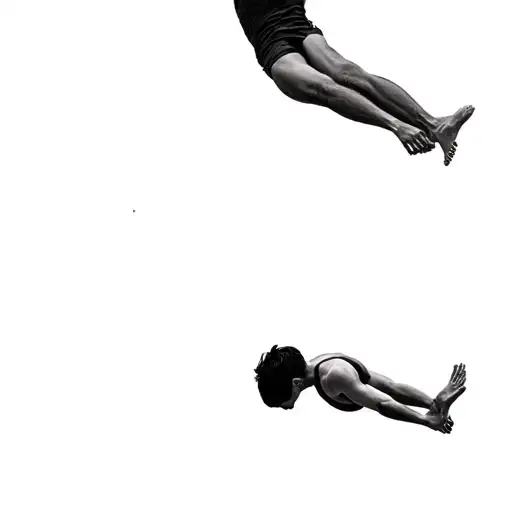 A man in mid‑air freefall with his head tilted back, his face obscured—but his body language unmistakably showing a conf tattoo design idea