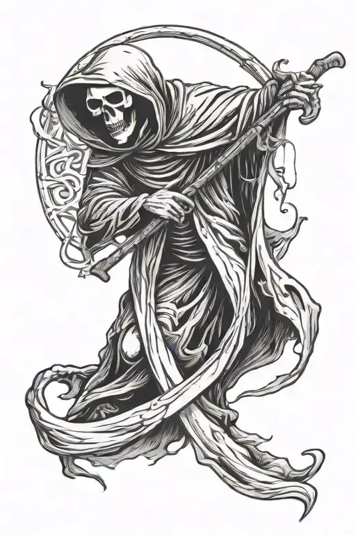 Grim Reaper is holding a sickle tattoo design idea