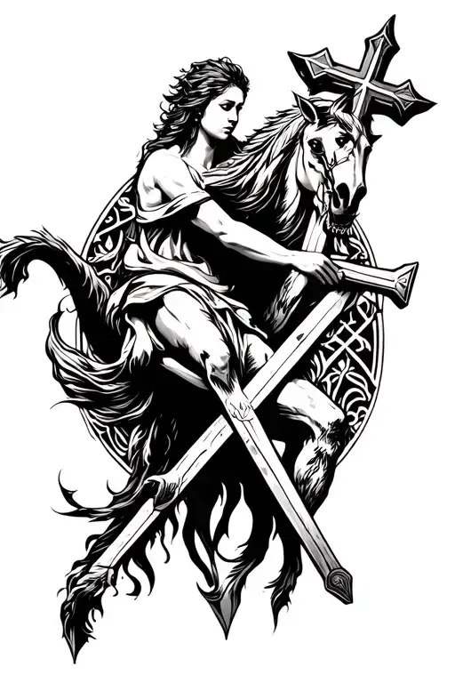 Sagittarius with cross tattoo design idea