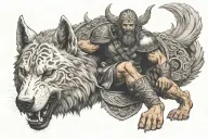 scandinavian war god tyr with fenrir  tattoo design idea