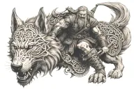 scandinavian war god tyr with fenrir  tattoo design idea