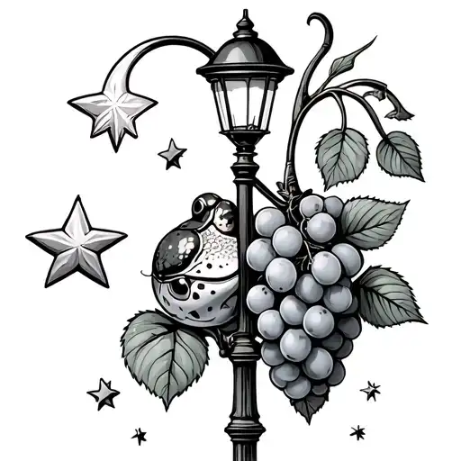 snake grapes ladybird lamp post stars moon toad tattoo design idea
