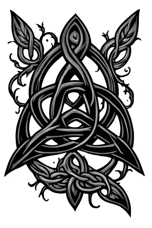 Celtic triquetra with vines wrapped loosely tattoo design idea