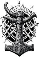 Viking hammer with witch tattoo design idea