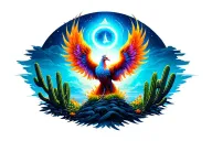 phoenix rising with cactus Virgo ♍️ Aquarius ♒️ Leo ♌️ Sagittarius ♐️  tattoo design idea