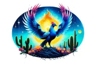 phoenix rising with cactus Virgo ♍️ Aquarius ♒️ Leo ♌️ Sagittarius ♐️  tattoo design idea