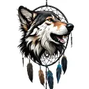 Howling wolf head and dreamcatcher tattoo design idea