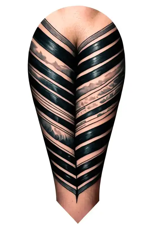 pinstripe formed with several significant  individual tiny tattoos up and down left inside calf tattoo design idea