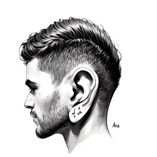 male ear tattoo name Ava written vertically only words nothing else . make it look nice and not to big  tattoo design idea
