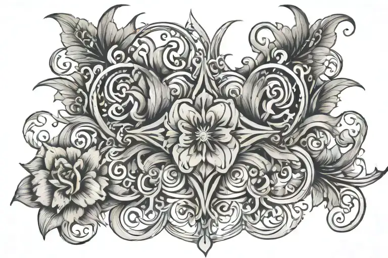 An intricate design combining elements of my mom, faith , and love in a symmetrical pattern tattoo design idea