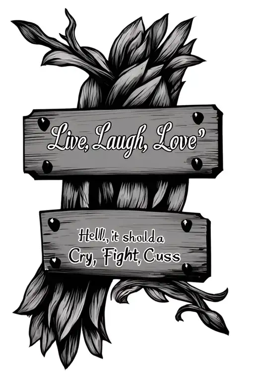 Momma hung a sign, said "Live, Laugh, Love"Hell, it shoulda said "Cry, Fight, Cuss" tattoo design idea