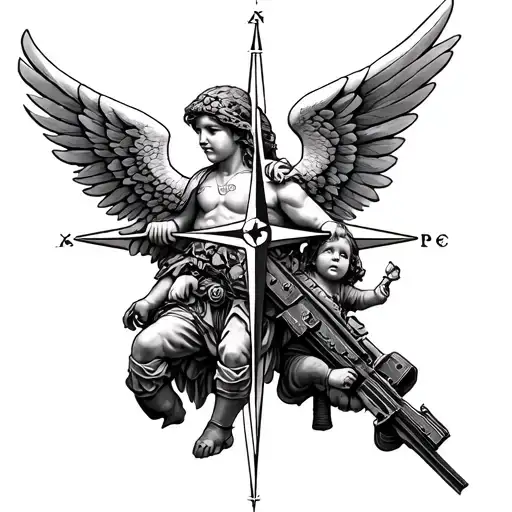 st Michael, us army, kids, cross, compass, maps tattoo design idea