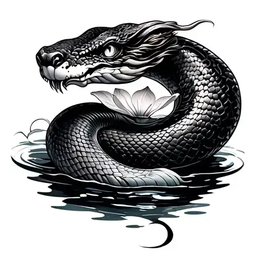 Japanese snake with water and spider lily  tattoo design idea