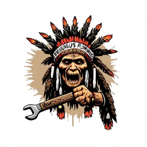 "Indigenous Plumbing " "Indigenous Plumbing " "Indigenous Plumbing " "Indigenous Plumbing " "Indigenous Plumbing " "Indigenous Plumbing " dread lock Native American holding a wrench tattoo design idea